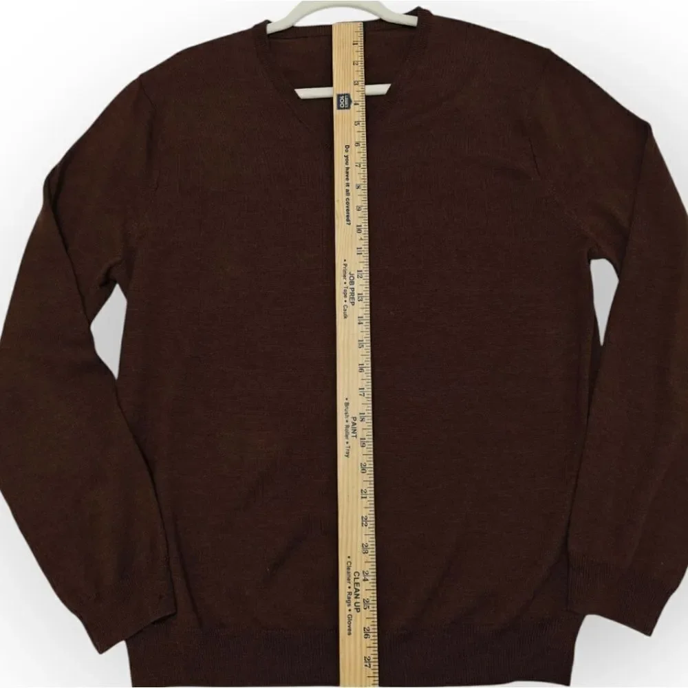 NWOT J. Crew 100% Merino Wool Brown V-Neck Sweater Fine Knit Sz XL